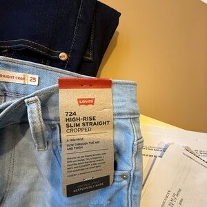 Levi's Light Blue and Dark Blue High-Rise Slim Straight Jeans